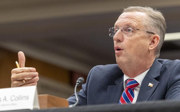 VA Secretary Douglas Collins testifies Tuesday, June 24, 2025, in Washington during a Senate Appropriations Committee hearing on the Department of Veterans Affairs budget for fiscal year 2026. (Eric Kayne/Stars and Stripes)