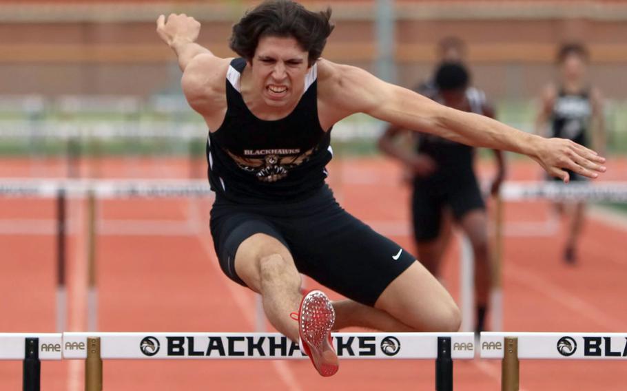 Isaac Robinison kept Humphreys' boys in the Division I hunt by sweeping the 110 and 300 hurdles.