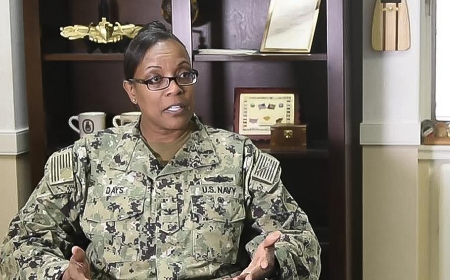 A video screen grab shows Capt. Janet Days speaking in March 2022 as Naval Station Norfolk’s then-executive officer. According to reports on Thursday, Feb. 2, 2023, Days is set to become the installation’s next commanding officer in a change of command ceremony on Friday.