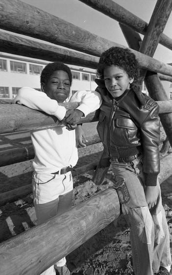 Derek Dixon, 9 (left) and J.T. Williams III pose on the playground at Frankfurt Elementary School. J.T., son of Spec. 4 William and Karen Carroll saved Derek’s life by performing the Heimlich maneuver when he saw his friend choking at lunch.