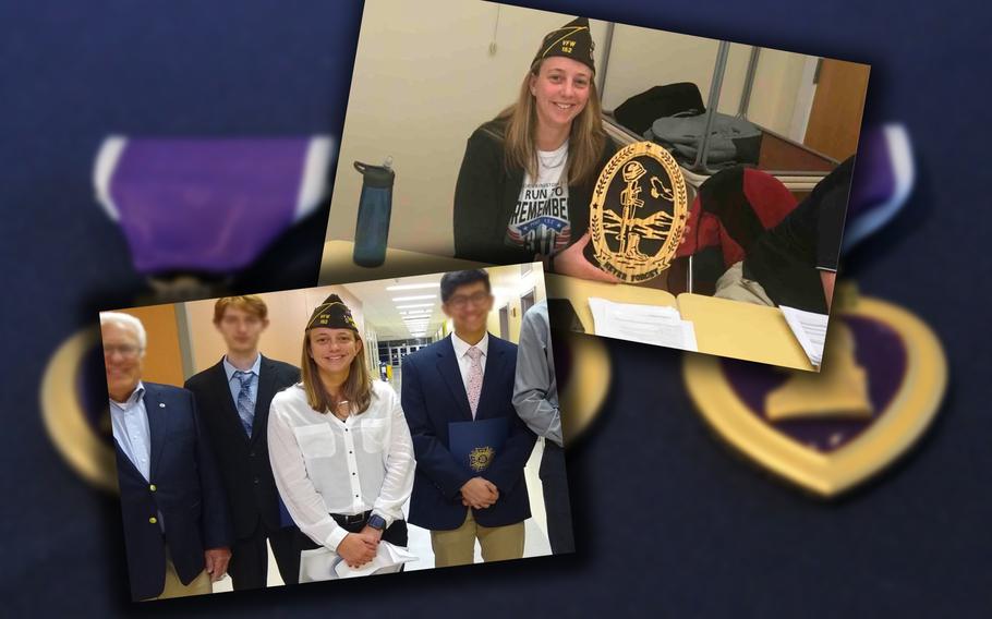 Sarah Cavanaugh, shown here in images from Facebook, served as commander of Veterans of Foreign Wars Post 152 in Rhode Island. She pleaded guilty Aug. 9, 2022, to falsifying military records, identity theft, false use of military medals and wire fraud.