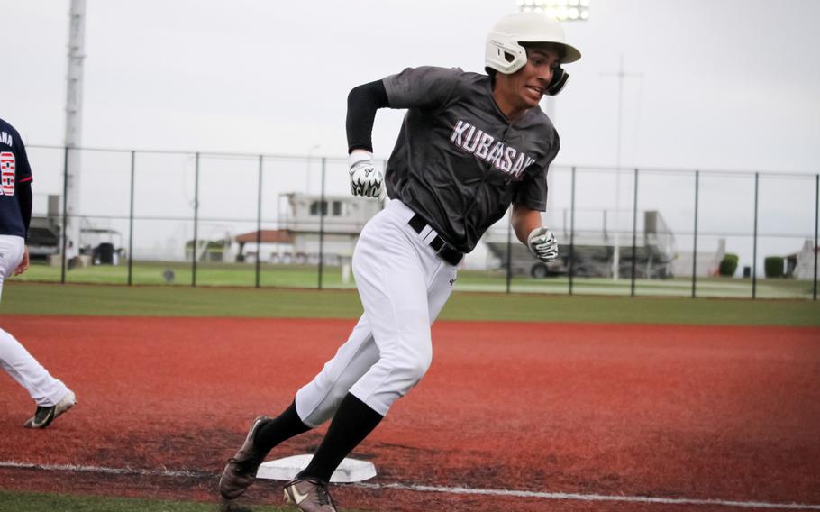 Kubasaki's Mason Ramos rounds third and heads home.