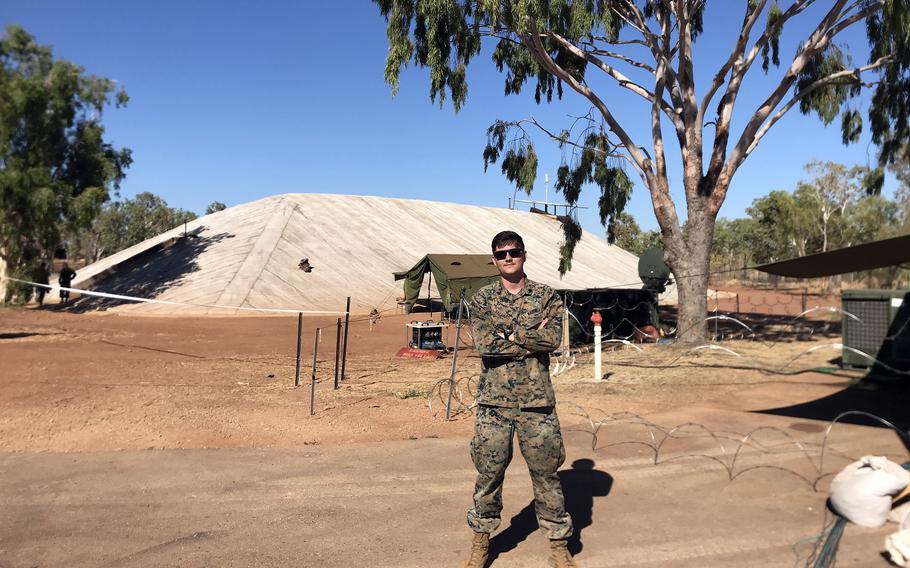 Marine Sgt. Connor Ballard, 26, of Atlanta, poses at Royal Australian Air Force Base Tindal in the Northern Territory, Thursday, Sept. 1, 2022. 