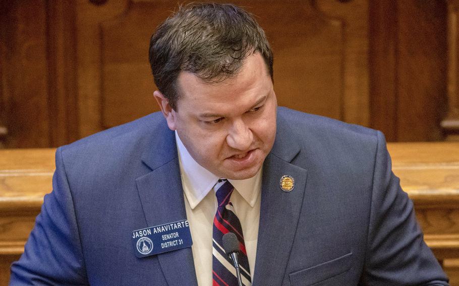 Georgia state Sen. Jason Anavitarte speaks during a legislative session at the Georgia State Capitol in Atlanta on March 8, 2021. 