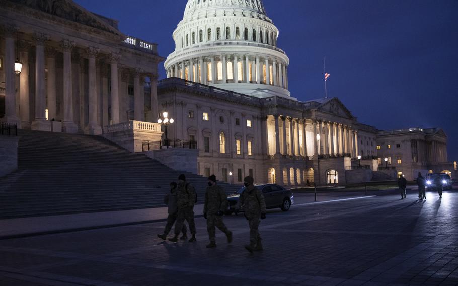 District of Columbia National Guard soldiers and airmen provide security around the U.S. Capitol Jan. 8, 2021, in Washington, D.C.