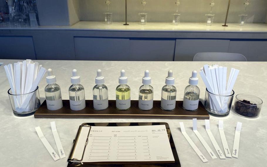 Guests can blend ingredients to create their own signature fragrance at Proust Scent in Seoul, South Korea.