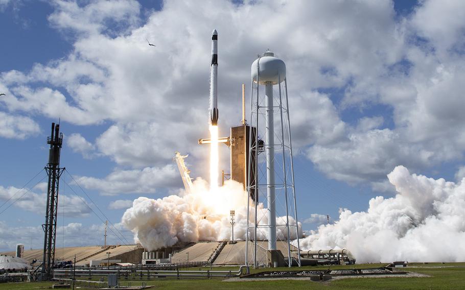 A SpaceX Falcon 9 rocket carrying the company’s Crew Dragon spacecraft is launched on NASA’s SpaceX Crew-5 mission to the International Space Station on Oct. 5, 2022, in Cape Canaveral, Florida. 