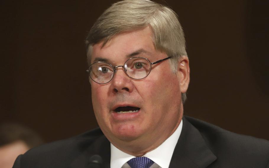 Robert R. Summerhays, the nominee for District Judge for the Western District of Louisiana, gives testimony during a Senate hearing on Capitol Hill in Washington on April 11, 2018. Summerhays heard arguments on Friday, May 13, 2022, on whether the Biden administration can lift pandemic-related restrictions on immigrants requesting asylum later this month.