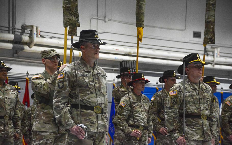 The commander of 3rd Cavalry Regiment, Col. Jeffrey Barta, leads a formation during an authority transfer ceremony at Hanson Field House on Camp Casey, South Korea, Feb. 29, 2024. 