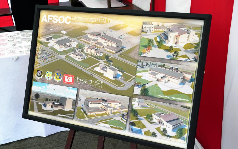 Concept art for a 73,000-square-foot CV-22 Osprey hangar and maintenance facility under construction at Yokota Air Base, Japan. 