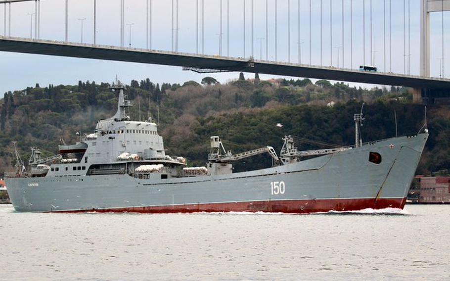 The Russian Alligator-class landing ship Saratov in the Bosporus in 2020. The use of open source intelligence, which includes publicly available images and data, is resulting in real-time reporting on the war in Ukraine on an increasingly greater scale. 