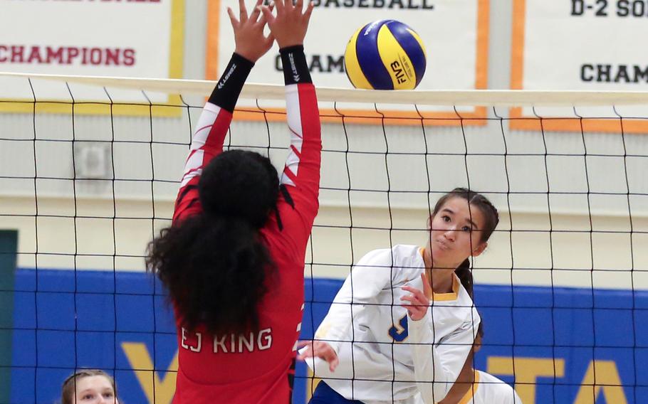 Erica Haas (9), one of three returners to Yokota's girls volleyball varsity lineup, was named to the Far East Division II All-Tournament team after helping the Panthers win the title.