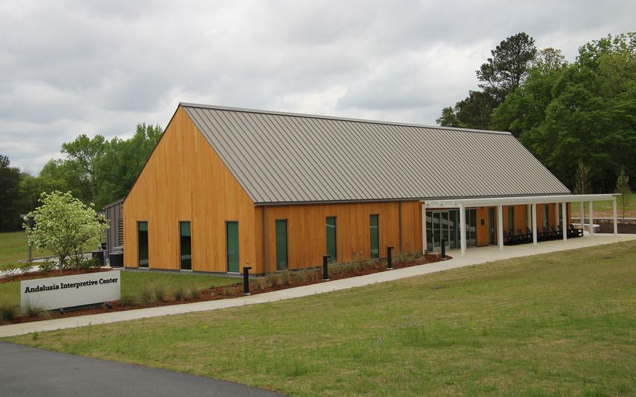 The Andalusia Interpretive Center at Andalusia Farm near Milledgeville, Ga., houses a gift shop, conference room and artifacts relating to Flannery O’Connor. A timeline of O’Connor’s life adorns the walls of the interpretive center. 