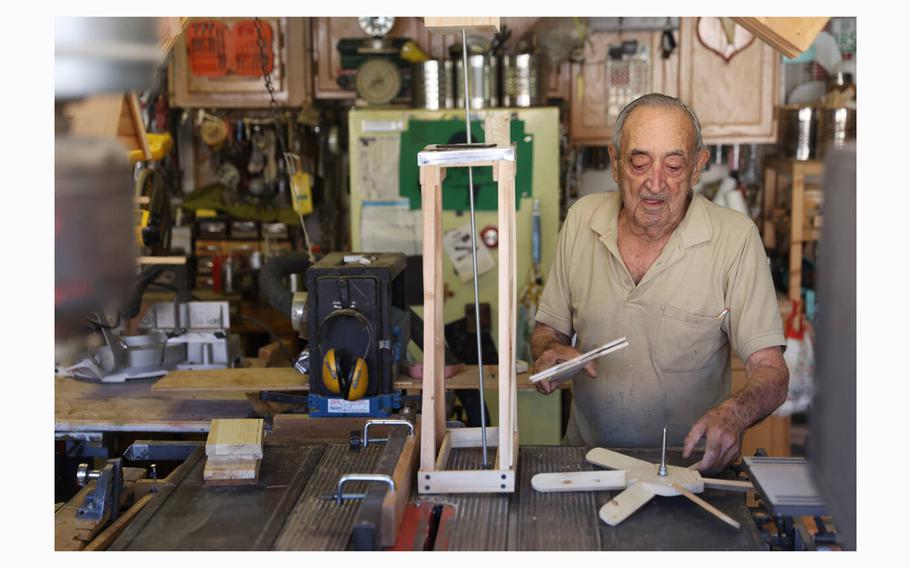 World War II veteran Onofrio “No-No” Zicari works in his wood workshop at his home in Las Vegas on June 5, 2020. 