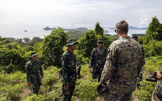 Members of Marine Rotational Force-Southeast Asia vist a training site with Indonesian Marines ahead of last year's Keris Marine exercise in November 2022. 
