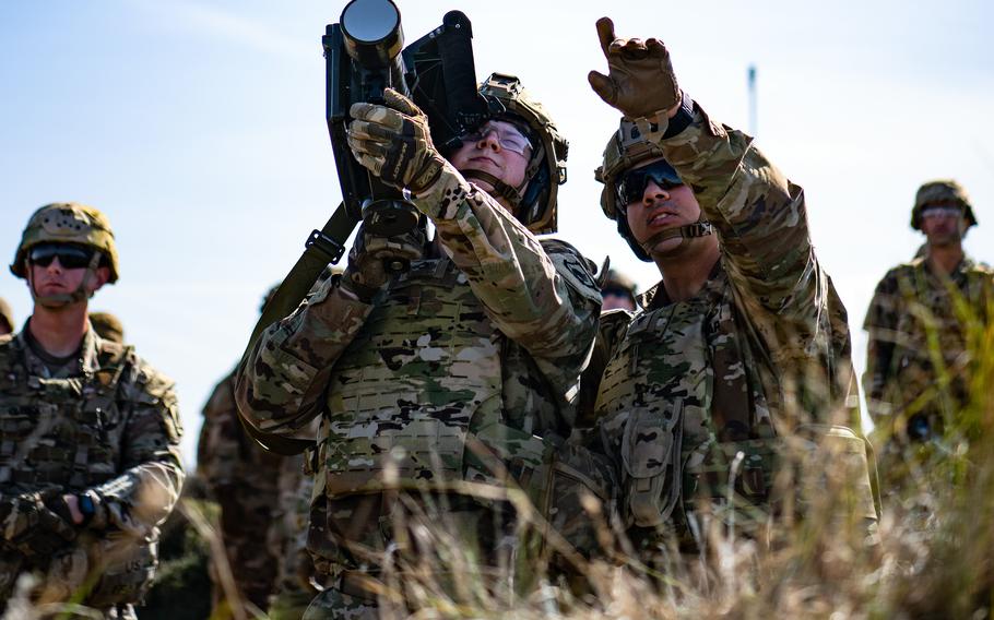 U.S. Army paratroopers assigned to the 173rd Airborne Brigade practice acquiring a target with an FIM-92 Stinger during an air defense exercise alongside soldiers with the Croatian Air Defense Regiment. The training was part of exercise Operation Shield near Pula, Croatia, on April 8, 2022. 