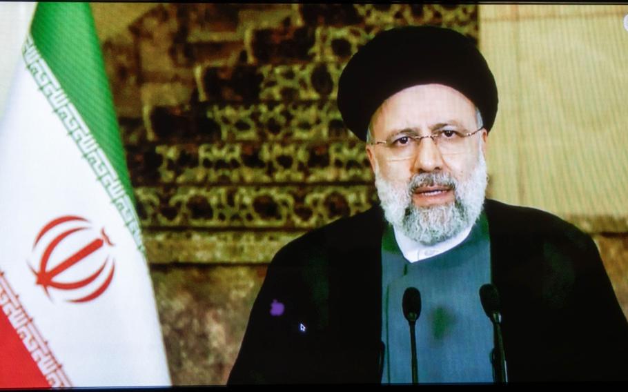 Ebrahim Raisi, Iran’s president, in pre-recorded video at the United Nations General Assembly in New York on Sept. 21, 2021. 