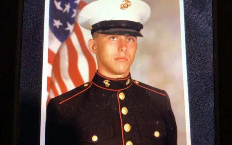 A Marine Corps portrait of Bradley J. Campus, a Massachusetts man who died in the 1983 Beirut barracks bombing. Forty years after his death, his friends are fundraising for a monument in his hometown of Lynn, a Boston suburb.
