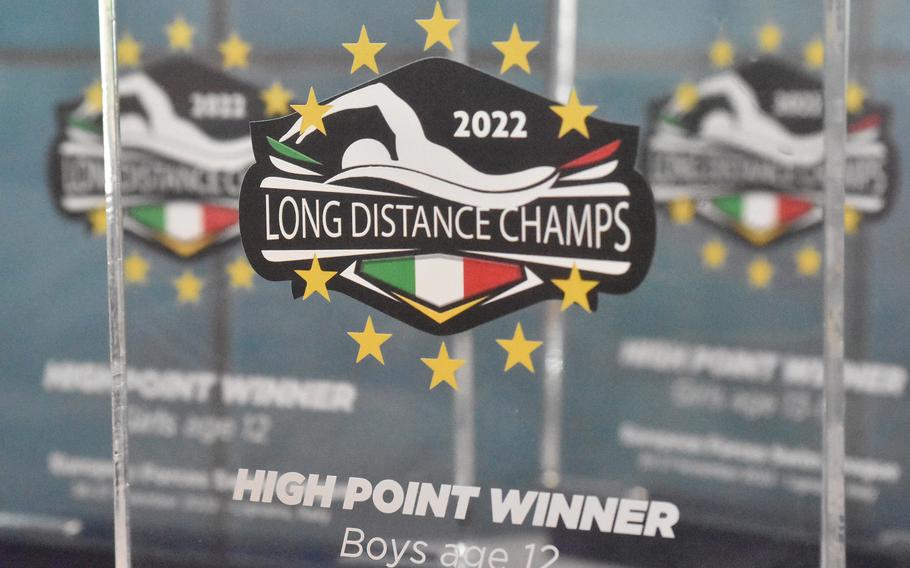 The top finishers of each event were awarded medals Sunday, Nov. 27, 2022, at the European Forces Swim League Long Distance Championships in Lignano Sabbiadoro, Italy. The top overall scorers in each age group received trophies.