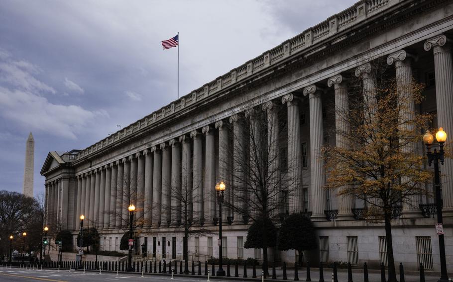 The U.S. Treasury building in Washington, D.C., U.S., on Dec. 19, 2021.