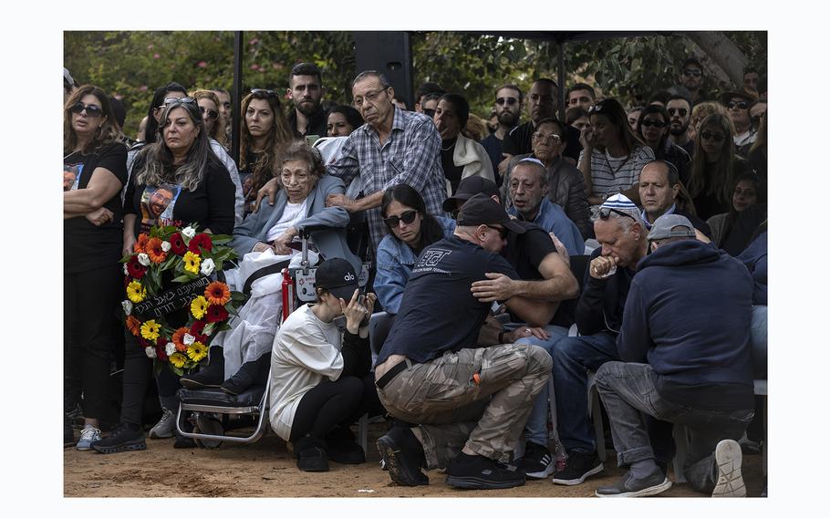 Family members and friends gather Sunday for the funeral of Alon Shamriz, one of the three hostages mistakenly killed by Israeli forces in Gaza last week. 