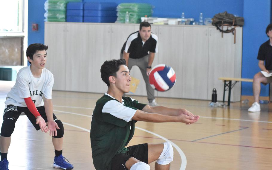 Naples' AJ Lopez sets up his team's offense with a bump in a match against Rota on Thursday, Oct. 22, 2022.

Kent Harris/Stars and Stripes