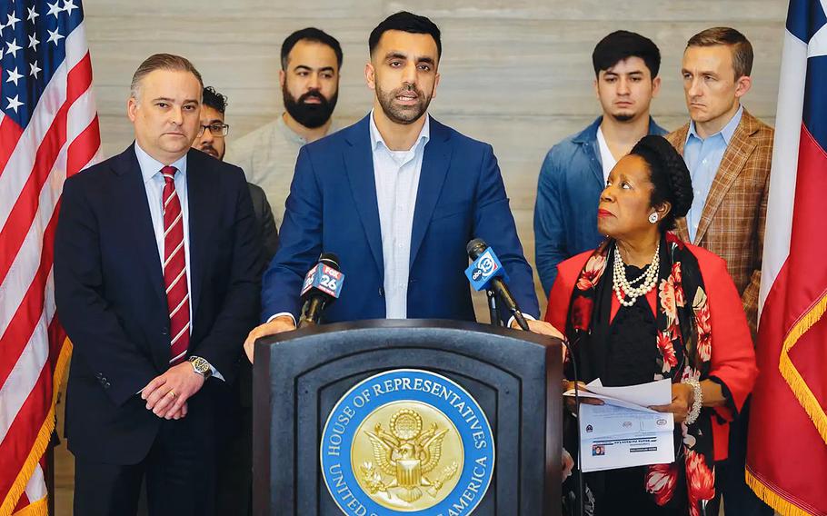 Sami-ullah Safi, 29, the brother of an Afghan intelligence officer detained after crossing into the U.S. from Mexico, said at a press conference in Houston on Jan. 13, 2023, that his brother should receive asylum in the U.S. due to fears of Taliban retribution.