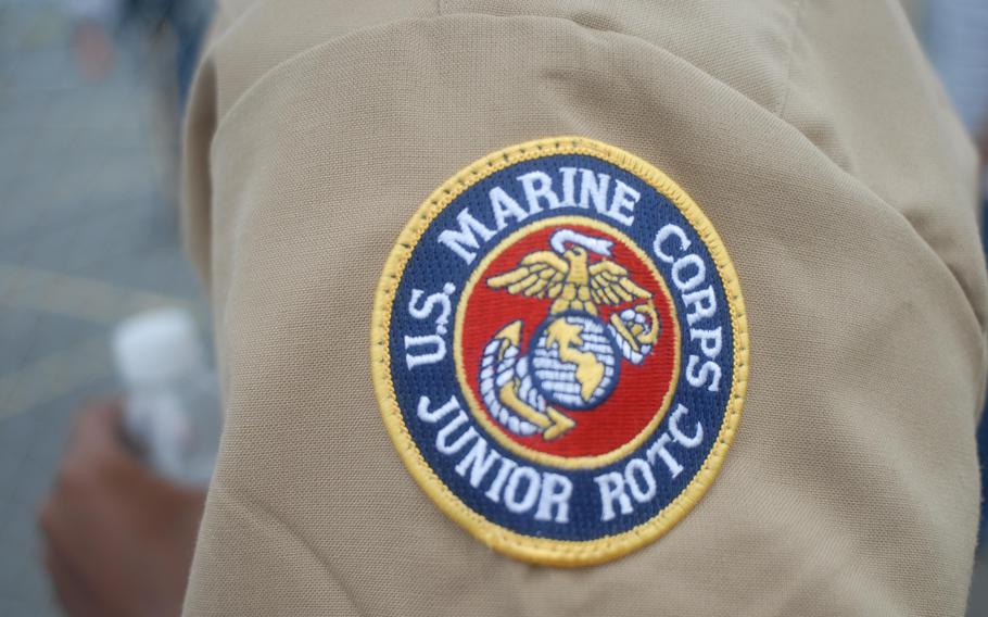 Marine Junior Reserve Officer Training Corps cadets badge worn on the left shoulder of their uniform.