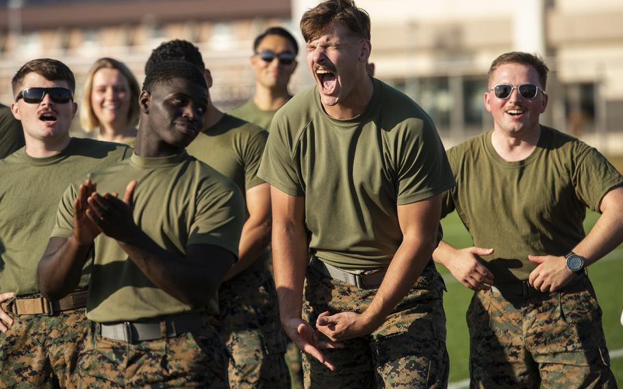 Marines summon motivation on Sports Day at Marine Corps Air Station Iwakuni, Japan, on Oct. 28, 2022.