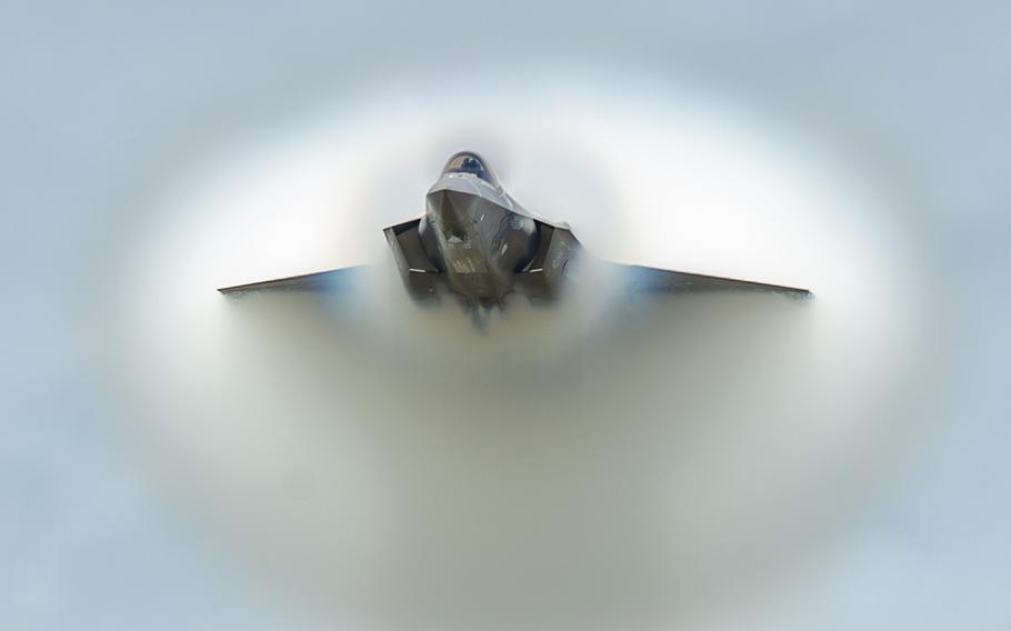 An F-35A Lightning II performs during an air show Oct. 14, 2018, in Fort Worth, Texas. 