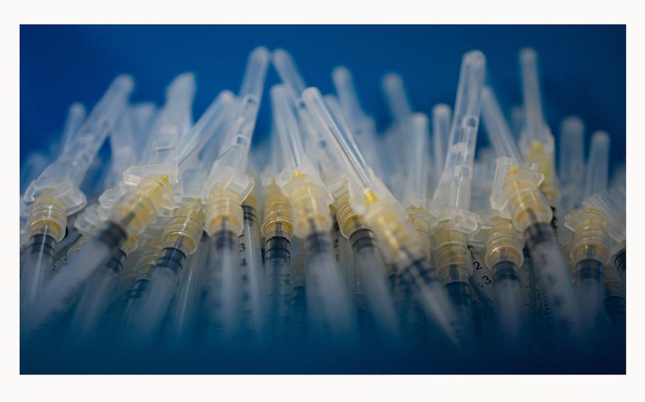 Syringes are pictured at Skippack Pharmacy in Schwenksville, Penn., on May 19, 2022.