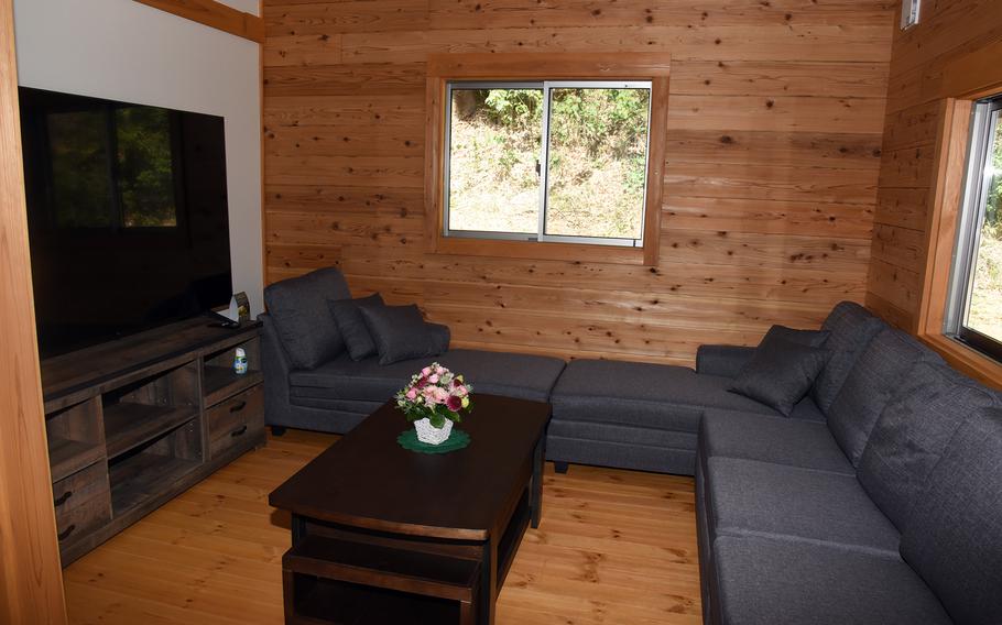The living area of a new rental cottage at Tama Hills Recreation Area in western Tokyo, April 21, 2023.