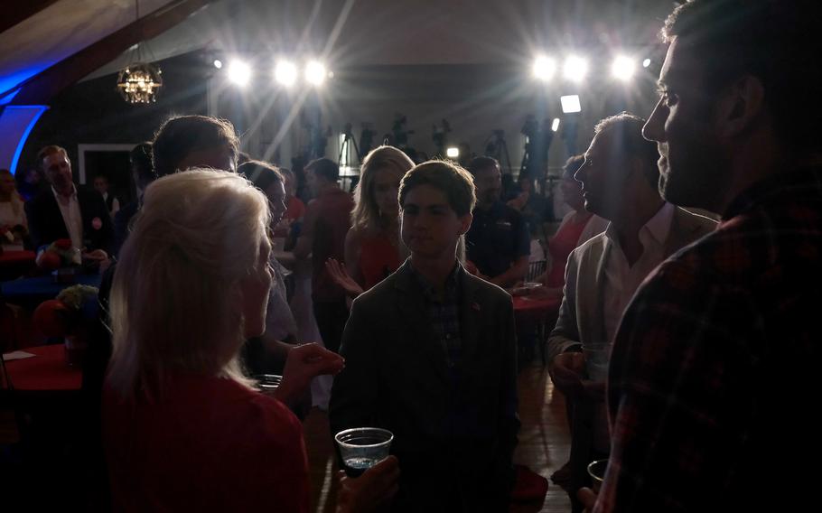 Attendees await for Republican candidate for Wisconsin governor Tim Michels at a primary election night event on Aug. 9, 2022 in Waukesha. Michels did not respond to when asked by The Washington Post if he would accept the results of his contest. 