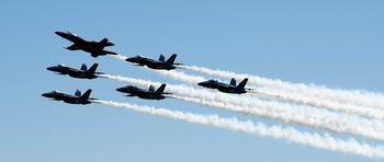 U.S. Navy F/A-18 Super Hornet aircraft assigned the Blue Angels practice their aerial flight maneuvers over Travis Air Force Base, Calif., March 14, 2024. 