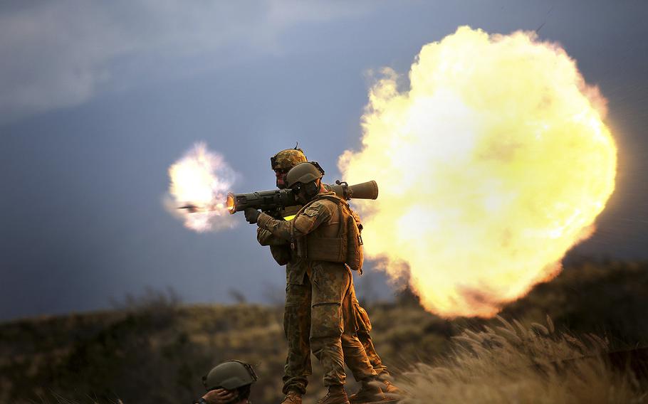 A Carl Gustav recoilless rifle is fired during training in 2014. The U.S. is providing Ukraine with 2,000 rounds for the weapon.