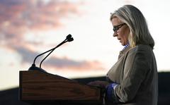 Rep. Liz Cheney, R-Wyo., speaks Tuesday, Aug. 16, 2022, at a primary Election Day gathering in Jackson, Wyo. Cheney lost to Republican opponent Harriet Hageman in the primary. (AP Photo/Jae C. Hong)