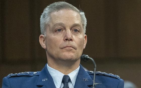 Gen. Timothy Haugh, director of the National Security Agency, awaits questioning on Tuesday, March 25, 2025 during a Senate Committee on Intelligence hearing on Worldwide Threats in Washington. Haugh was fired Thursday, April 3, after far-right activist Laura Loomer advocated for his removal during a meeting with President Donald Trump on Wednesday, April 2. (Eric Kayne/Stars and Stripes)