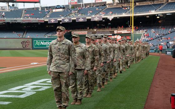 The Washington Nationals celebrate U.S. Army Day at Nationals Park in Washington, D.C., on Friday, June 16, 2023. The Nationals hosted the Miami Marlins.