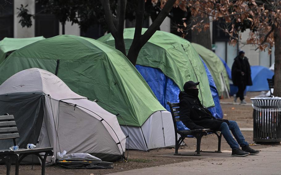 Tents in McPherson Square as occupants prepare for the park to be cleared.