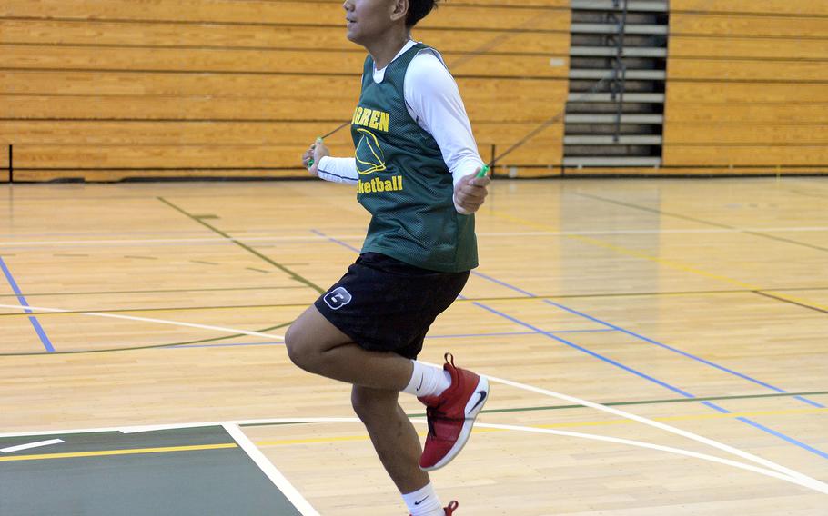Robert D. Edgren sophomore Micah Magat does a conditiioning drill with the jump rope.