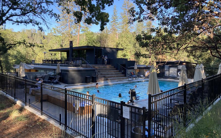 AutoCamp Yosemite's guests enjoy the seasonally heated outdoor pool. 