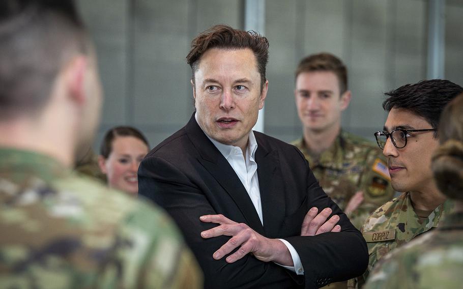 Tesla CEO Elon Musk meets with U.S. Air Force Academy Cadets during a tour of the academy on April 7, 2022.  Musk began mass layoffs at Twitter on Friday, Nov. 4, after becoming the new owner of the social media platform.