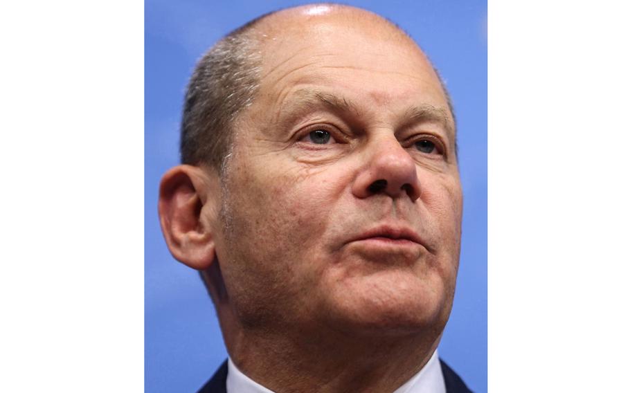 Olaf Scholz, Germany’s chancellor, during a news conference at the European Council headquarters in Brussels on May 31, 2022. 
