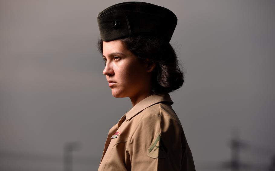 Lance Cpl. Catherine Arnett poses at Marine Corps Air Station Iwakuni, Japan, Aug. 22, 2022.