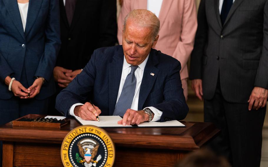 President Joe Biden delivers remarks and signs an executive order on promoting competition in the American economy in the State Dining Room of the White House on July 9, 2021.