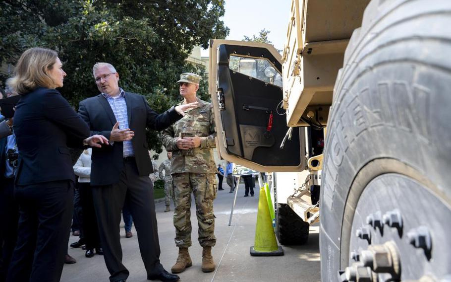 Deputy Secretary of Defense Kathleen H. Hicks tours the 2022 Pentagon Energy Expo at the Pentagon in Arlington, Va., on Sept. 21, 2022. The event showcased energy technologies being developed with the U.S. military in mind.