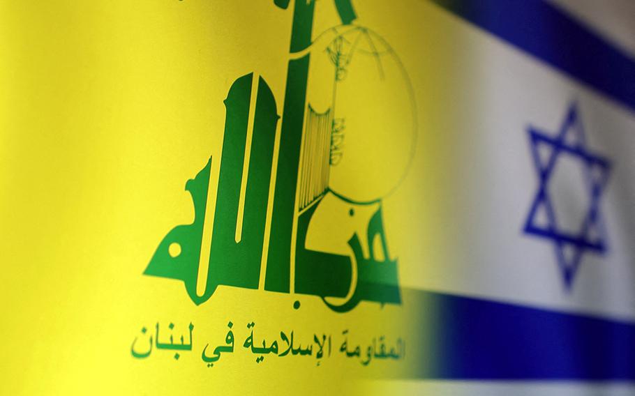 Hezbollah and Israel flags are seen in this illustration taken, October 15, 2023.