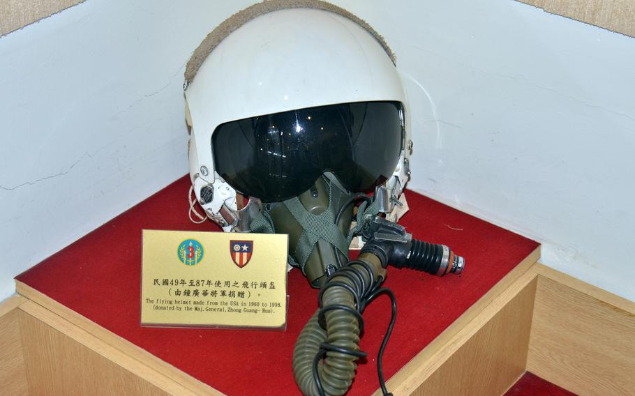 A U.S. fighter helmet is displayed at Ching Chuan Kang Air Base in Taichung, Taiwan, Jan. 13, 2023.