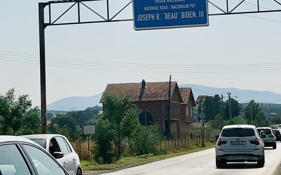 The road outside the main gate to Camp Bondsteel, the largest U.S. base in Kosovo, was renamed in 2016 after the son of President Joe Biden. Beau Biden, who served at the base in 2001, died of cancer in 2015.