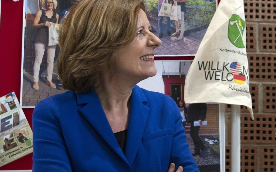 Finance offices in Rheinland-Pfalz, a German state led by Malu Dreyer, have been among the most aggressive in trying to extract tax payments from U.S. military personnel, which the U.S. government says is a violation of an international military treaty. Here, Dreyer mingles with Americans at a 2020 “Welcome to Rheinland-Pfalz” event.